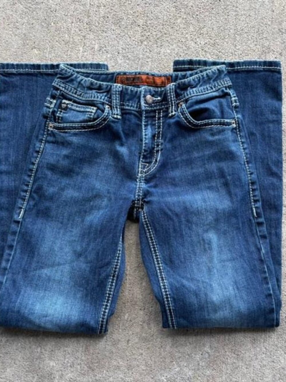 Rock & Roll Denim Jeans Youth Boys 12R Denim Boot Cut Thick White Stitching